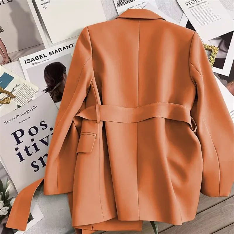 Elegant Blazer Woman Spring New Solid Color Tie Suit Jacket Temperament Korean Version of The Casual Trend Suit Woman Clothing