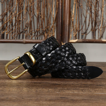 3.0 Cm Pure Cowhide Genuine Leather for Men Women High Quality Jeans Pin Buckle Knit Couple Belts Cowboy Ladies Fashion Designer
