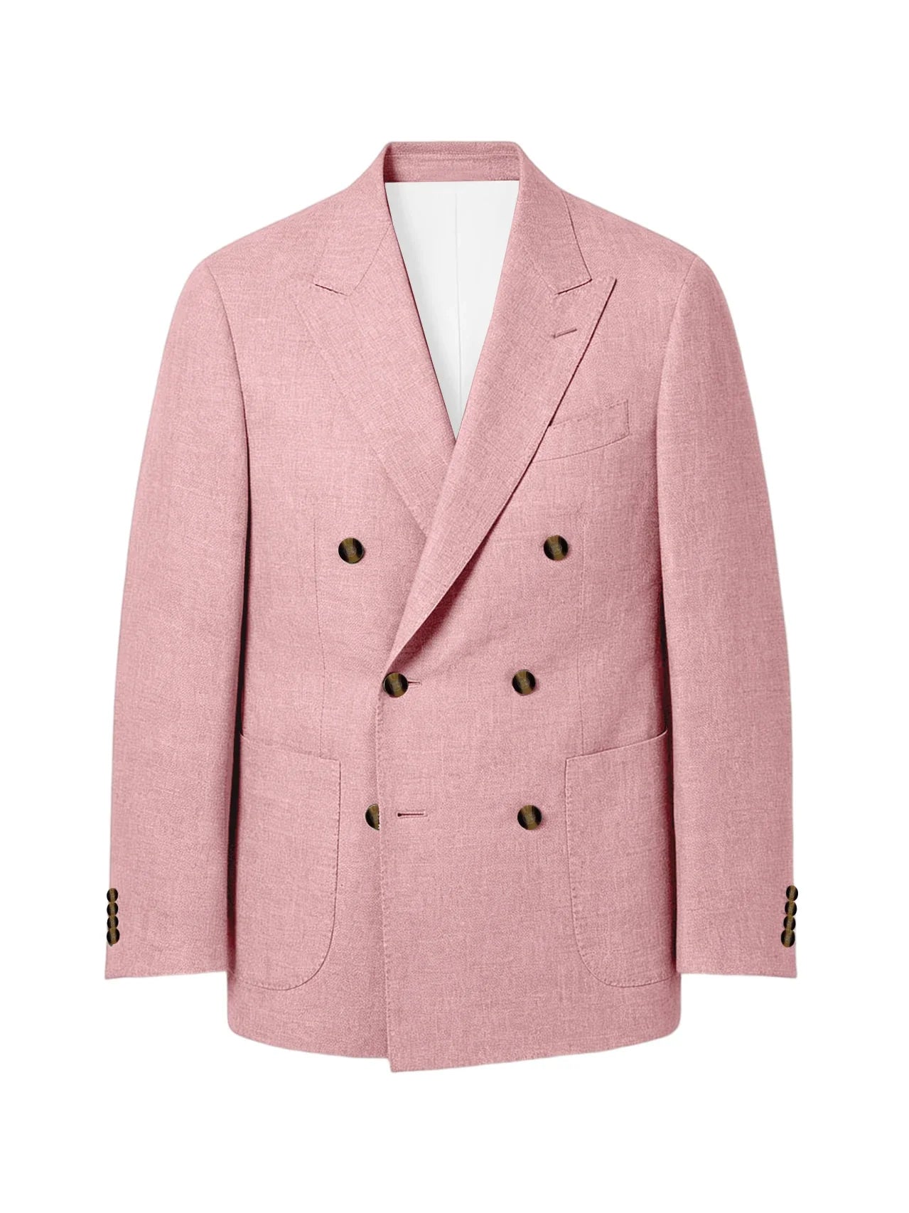 Men's Linen Double Breasted Blazer Peak Lapel Casual Business Suit Jacket With Patch Pockets For Daily Office Wear