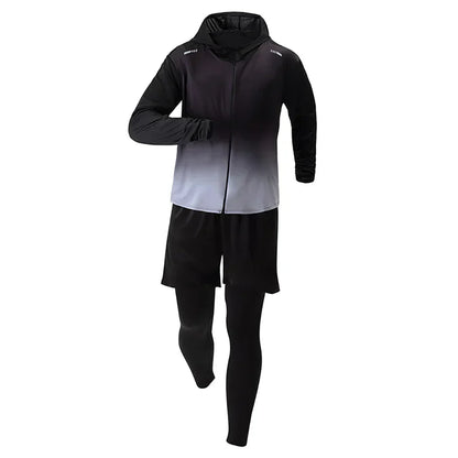 5-Piece Men's Quick-drying Sports Suit Fitness Running Tight Elastic Trousers With Cap Gradient Coat Round Neck Casual T-shirt