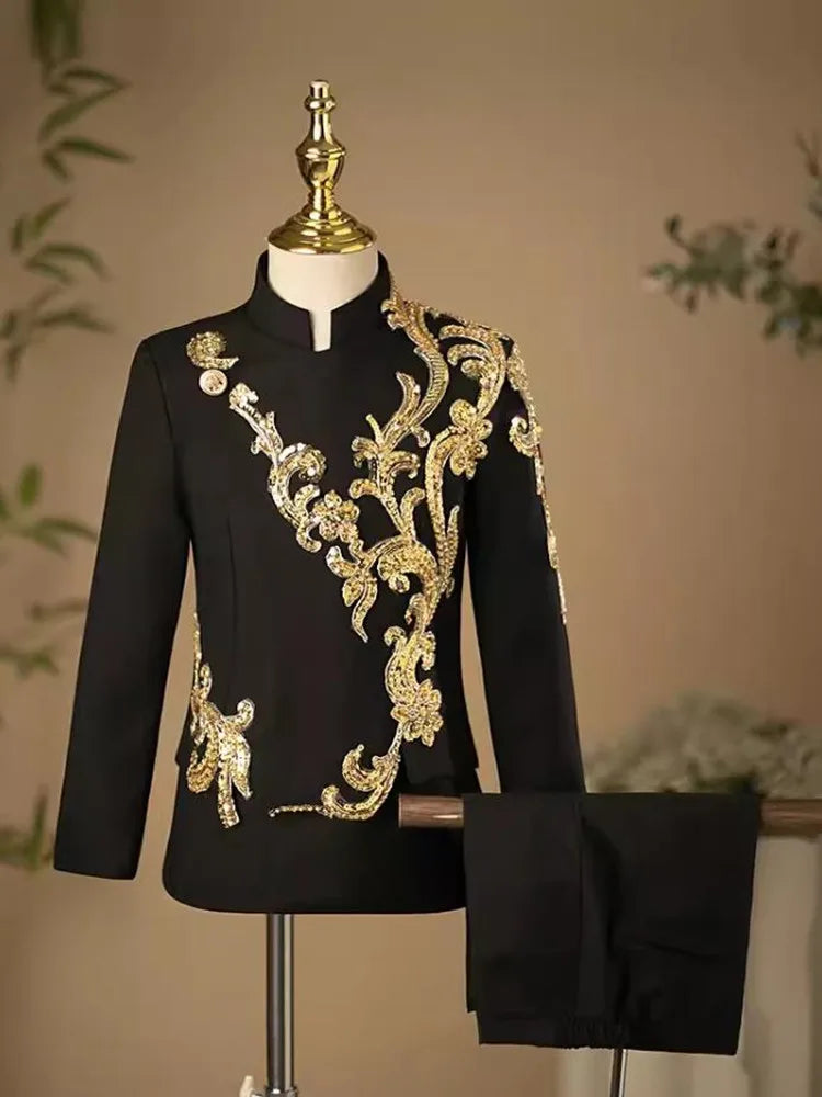 2PCS New Children's Suit Host Performance Costume Kids Wedding Birthday Formal Party Evening Gown Boys Catwalk Blazer Sets A3378