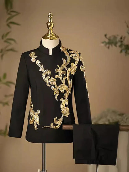 2PCS New Children's Suit Host Performance Costume Kids Wedding Birthday Formal Party Evening Gown Boys Catwalk Blazer Sets A3378
