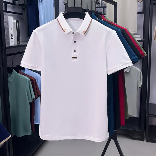 Luxury Design Men's Polo Shirt Lapel Short Sleeve T-Shirt Summer New Solid Color Simple Fashion Casual Business Office Menswear
