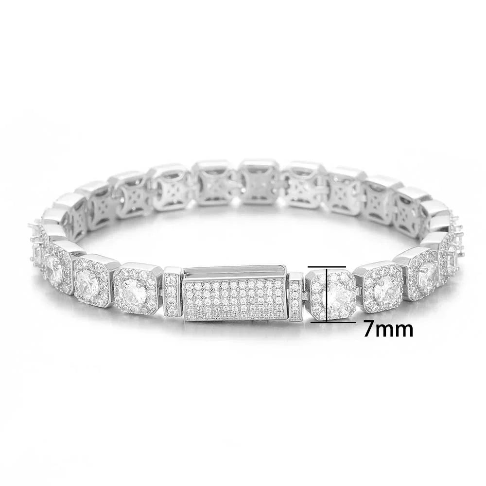 Clustered Diamond Tennis Chain Miami Tennis Link Bracelet for Women 7MM Iced Out CZ Cuban Necklace Hip Hop Jewelry Gifts