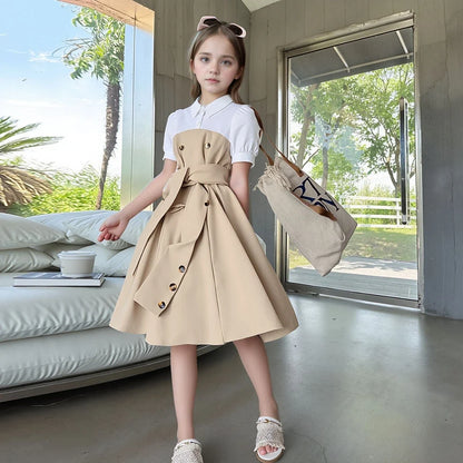 2025 Vintage Elegant Kids Girl Dress Summer Short Sleeves School Graduation Birthday Party Children Dresses 7 8 9 10 11 12 Yrs