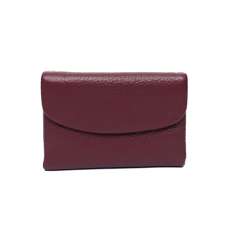 Portefeuille court minimaliste pour femme en cuir véritable avec rabat aimanté, porte-monnaie à trois volets, plusieurs fentes pour cartes, portable, usage quotidien