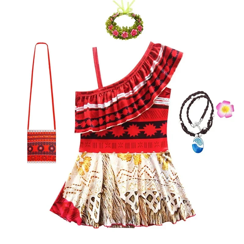 Children Cosplay Dresses Girls Moana Princess Dress for Kid Halloween Maui Vaiana Costume Children Birthday Party Clothes Set