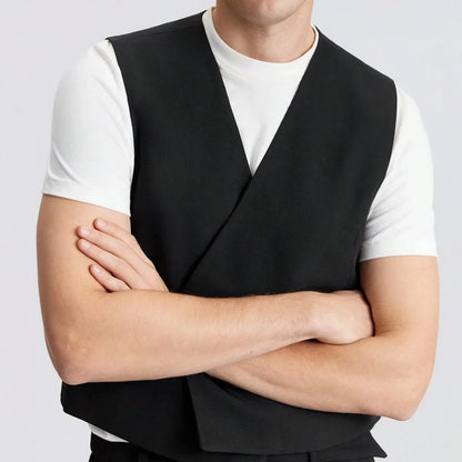 Men Vest Black Solid Double Button Waistcoat For Wedding Banquet Party Business Office Daily Casual Men Suit Vest