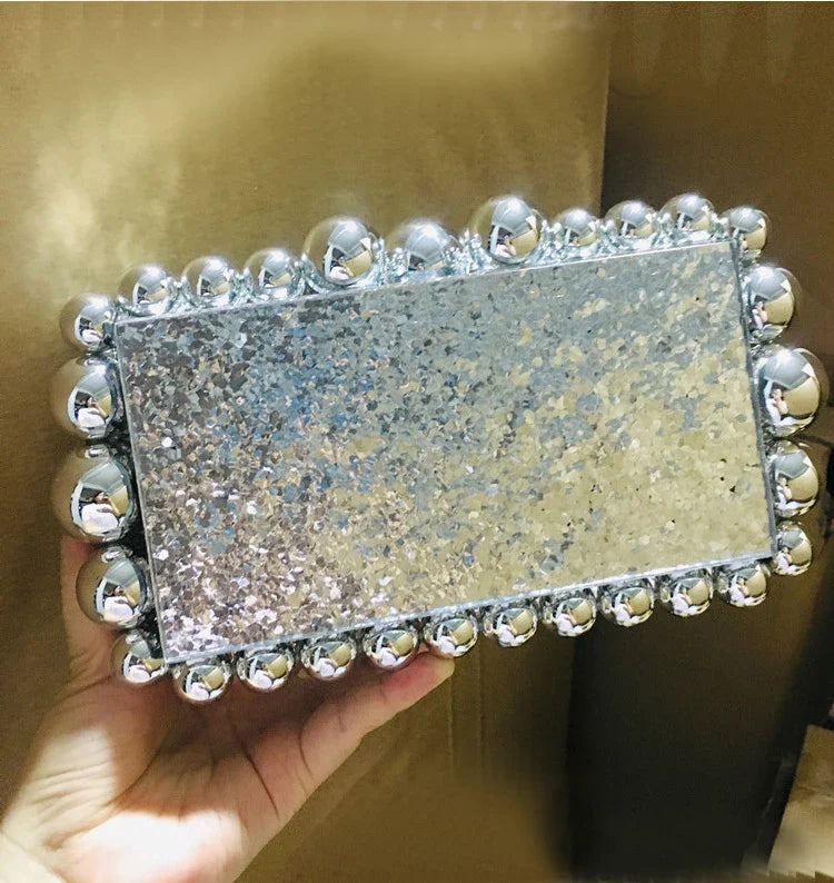 Fashion Women Acrylic Turquoise Evening Clutch Bag Small Pearls Party Black Designer Day Purse Crossbody Chain