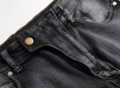 Men's New Casual Motorcycle Jeans Hip Hop Street Riding Stretch Slim Fit Straight Pants Patchwork Fashion Denim Trousers Male