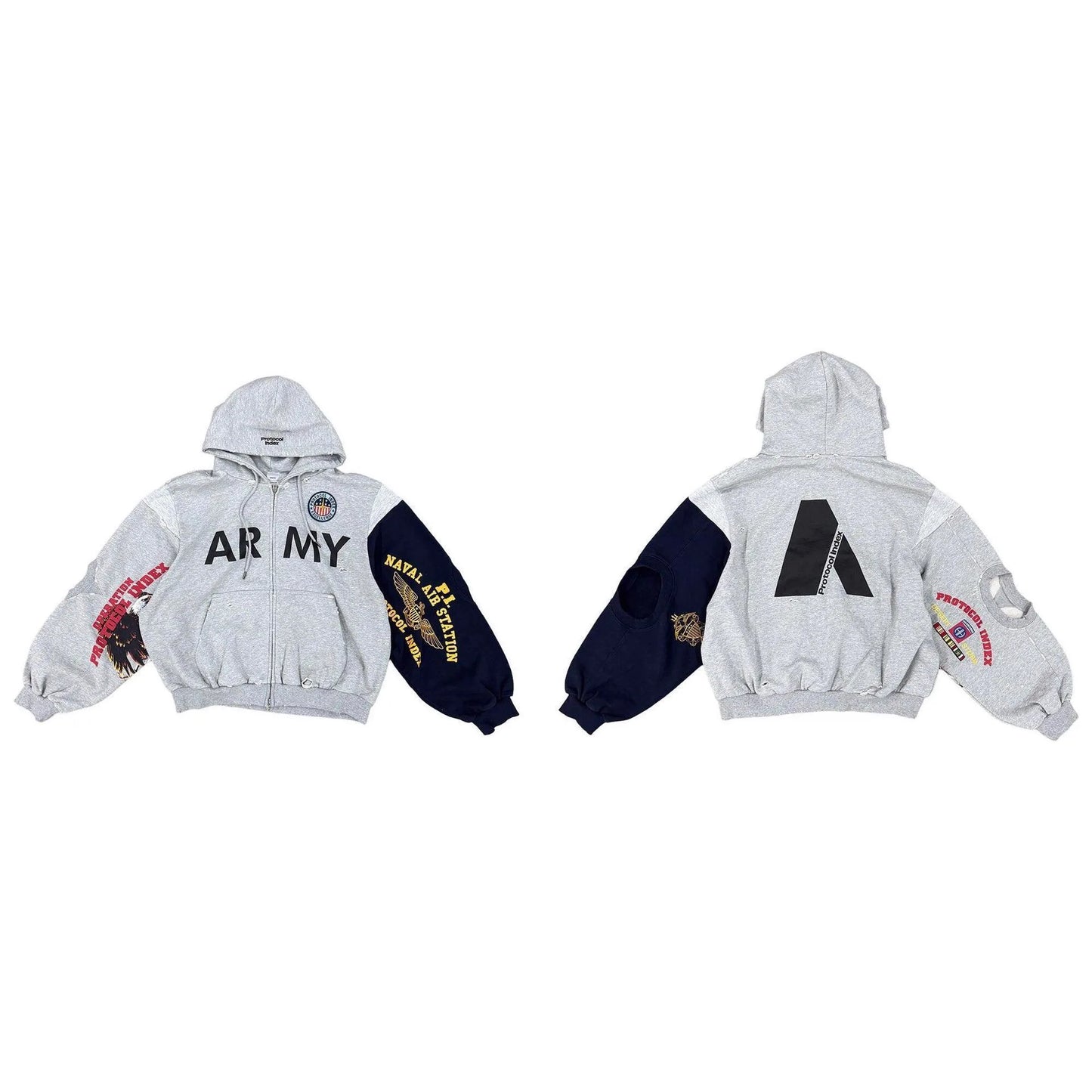 2026 Patchwork ARMY Vintage Damaged Cardigan Pullover Men Women Best Quality Hoodie