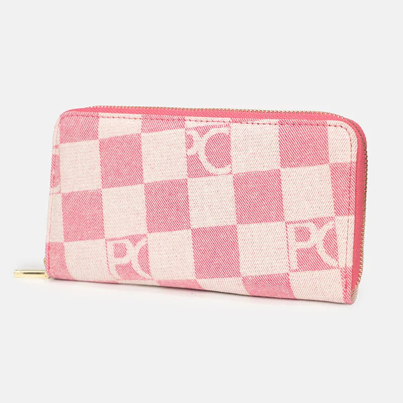 Women Handbag Chessboard Pattern Long Wear Resistant Denim Retro Large Capacity Multi Card Niche Luxury Versatile Wallet