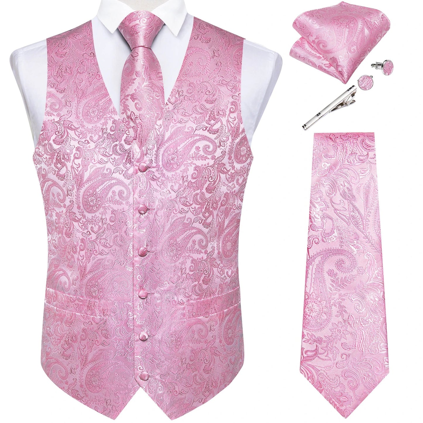 Suit Vest for Men Black Solid Paisley Wedding Prom Groom Jacquard Waistcoat with Necktie for Tuxedo Men Clothing