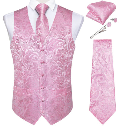 Suit Vest for Men Black Solid Paisley Wedding Prom Groom Jacquard Waistcoat with Necktie for Tuxedo Men Clothing