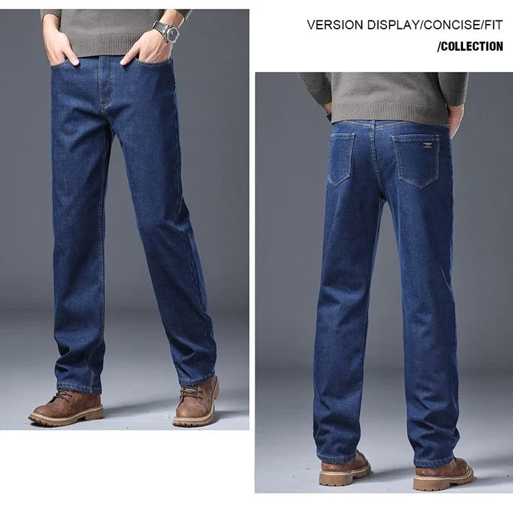 Men's Fleece Lined Thicken Jeans Winter Warm Stretch Slim Fit Denim Pants Comfortable Soft Trousers for Daily Work Wear Clothing