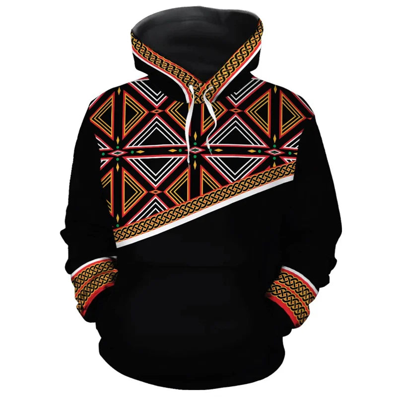 African Ethnic Tribes Unique Graphic Hoodie For Men Ethnic Printed Clothing Hooded Coat Loose Harajuku Street Vintage Hoodies