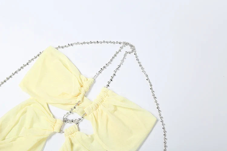 Prom Party Gown Dress Woman Sexy See Through Luxury Chain Halter Low-Neck Backless Sleeveless Midnight Elegant Vestidos