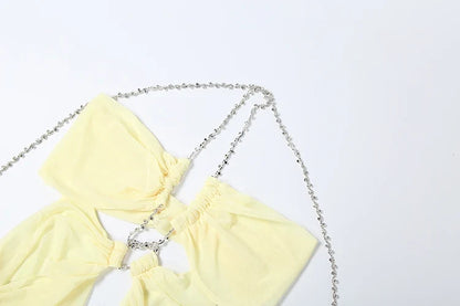Prom Party Gown Dress Woman Sexy See Through Luxury Chain Halter Low-Neck Backless Sleeveless Midnight Elegant Vestidos