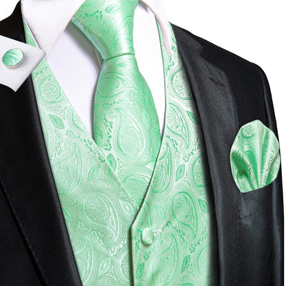 Elegant Purple Silk Mens Vests Tie Fashion Paisley Jacquard Sleeveless Jacket 4PC Hanky Cufflink Paisley Suit Waistcoats Wedding