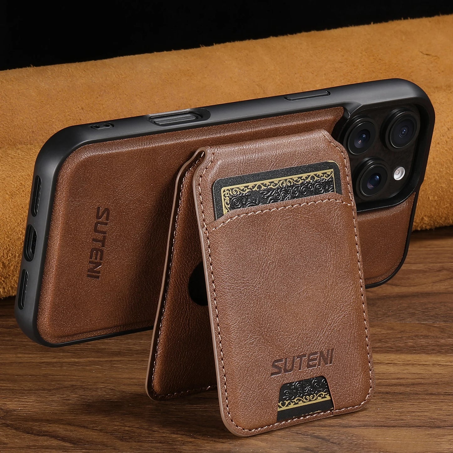 Wireless Charging Magnet PU Leather Phone Case Card Holder Stand For iPhone 17 Pro Max 16 Plus 15 Pro 13 12