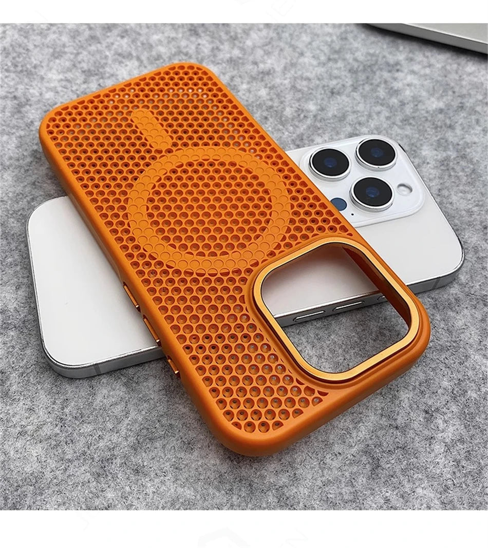 Heat Dissipation Mesh For Magsafe Magnetic Wireless Charge Case For iPhone 16 15 14 Plus 13 12 17 Pro Max Breathable Armor Cover