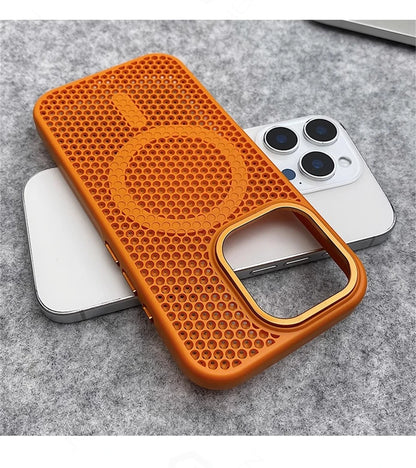 Heat Dissipation Mesh For Magsafe Magnetic Wireless Charge Case For iPhone 16 15 14 Plus 13 12 17 Pro Max Breathable Armor Cover