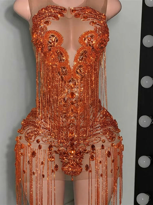Sexy Gold Crystals Short Prom Dress Luxury For Black Girsl Diamonds Beads Tassels Homecoming Gown Birthday Dress Customized 