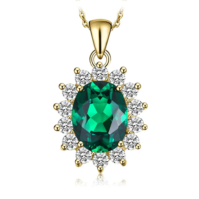 Princess Diana Created Blue Sapphire Ruby Simulated Emerald 925 Sterling Silver Pendant Necklace Women No Chain