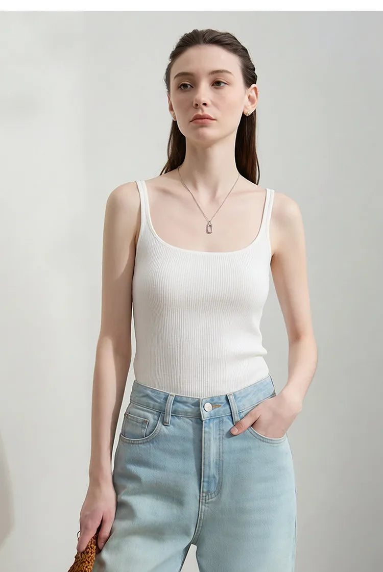 Women's Tank 2026 Summer New Solid Color Slim Fit Short Cami Square U-Neck Crop Sleeveless Layering Vest For Women 12622083