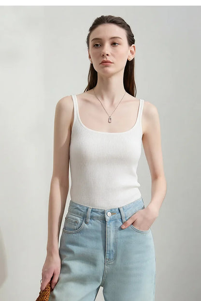 Women's Tank 2026 Summer New Solid Color Slim Fit Short Cami Square U-Neck Crop Sleeveless Layering Vest For Women 12622083
