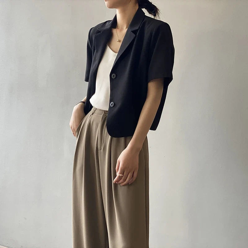 Elegant Casual Blazers Women Short Sleeve Loose S-3Xl Suit Coat Tops Korean Summer Fashion Solid Sweet Simple Blazers New
