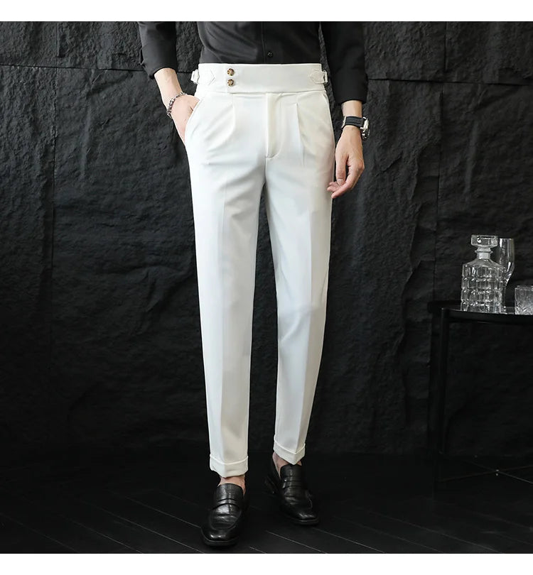 High Quality Italian Style High-waisted Suit Pants Fashion Neapolitan Men's Slim Fit Business Office Social Wedding Trousers