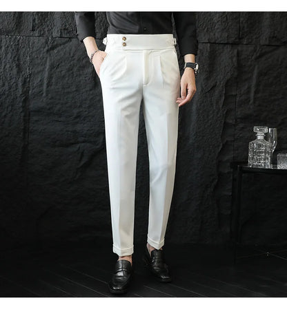 High Quality Italian Style High-waisted Suit Pants Fashion Neapolitan Men's Slim Fit Business Office Social Wedding Trousers