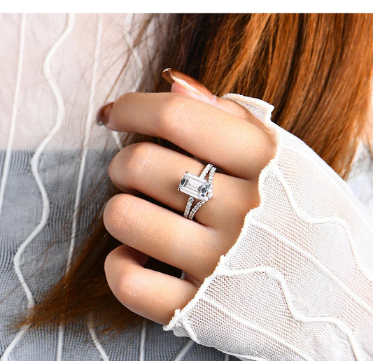 Moissanite Rings Brilliant Cut 3.5CT 925 Sterling Silver Moissanite Pass Diamond Test for Women Weddig Elegant Rings