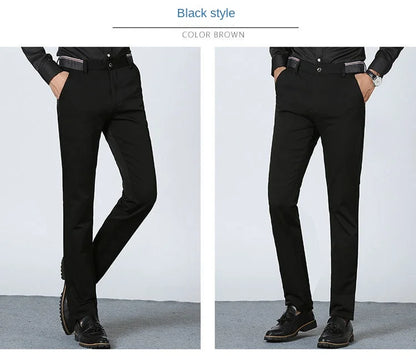 High Stretch Men's Dress Pants High Waist Elastic Formal Suit Pants Office Business Classic Casual Trousers Slim Fit Black Blue