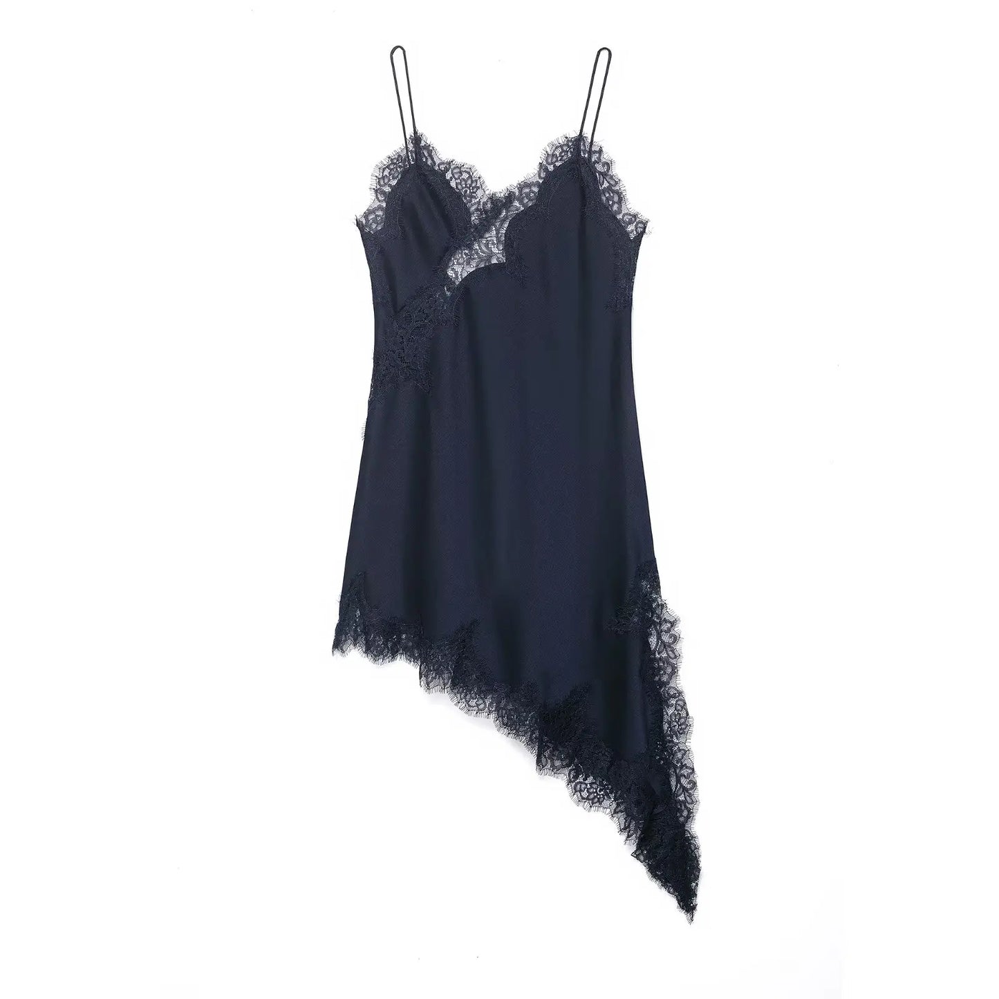 Satin Sexy Lace Spliced Short Sling Dress Women Sleeveless Backless Asymmetric Sexy Party Dresses 2026 Summer Lady Dress ﻿