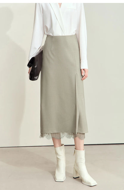 Minimalism Skirts for Woman 2025 Spring New Elegant Patchwork Lace Women's Clothing Retro Lady A-Line Pleated Skirt12443013