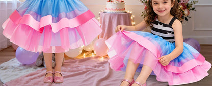 2026 Summer New Kids Girls Puffy Princess Dress Cat Striped Tutu Dress Children Birthday Party Cosplay Costume
