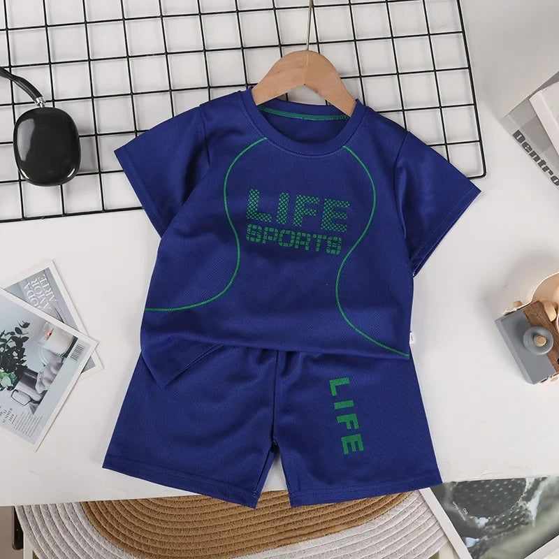 Boys Breathable Sportswear Set Summer 1-8Y Children 2pcs Clothes Printed T-shirt and Shorts for Running Kids Sports suit