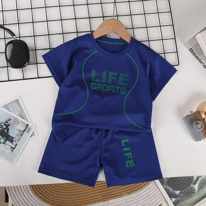Boys Breathable Sportswear Set Summer 1-8Y Children 2pcs Clothes Printed T-shirt and Shorts for Running Kids Sports suit