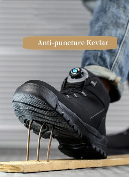 Work Shoes Men Anti-smashing Anti-puncture Safety Shoes Rotating Buttons Autumn Winter Protective Work Safety Boots