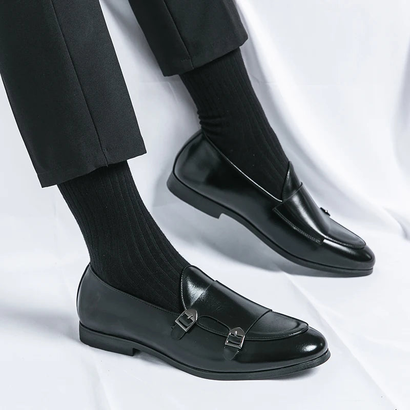 Man Leather Shoes Formal Monk Man Business Office Male Casual Dress Derby Shoes Buckle Wedding Party Luxury Botas Para Hombre