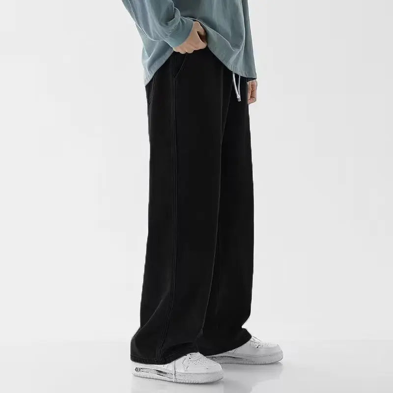 New 2024 Hot Selling Korean Men's Casual Long Denim Classic Men's Straight Leg High Street Denim Wide Leg Pants