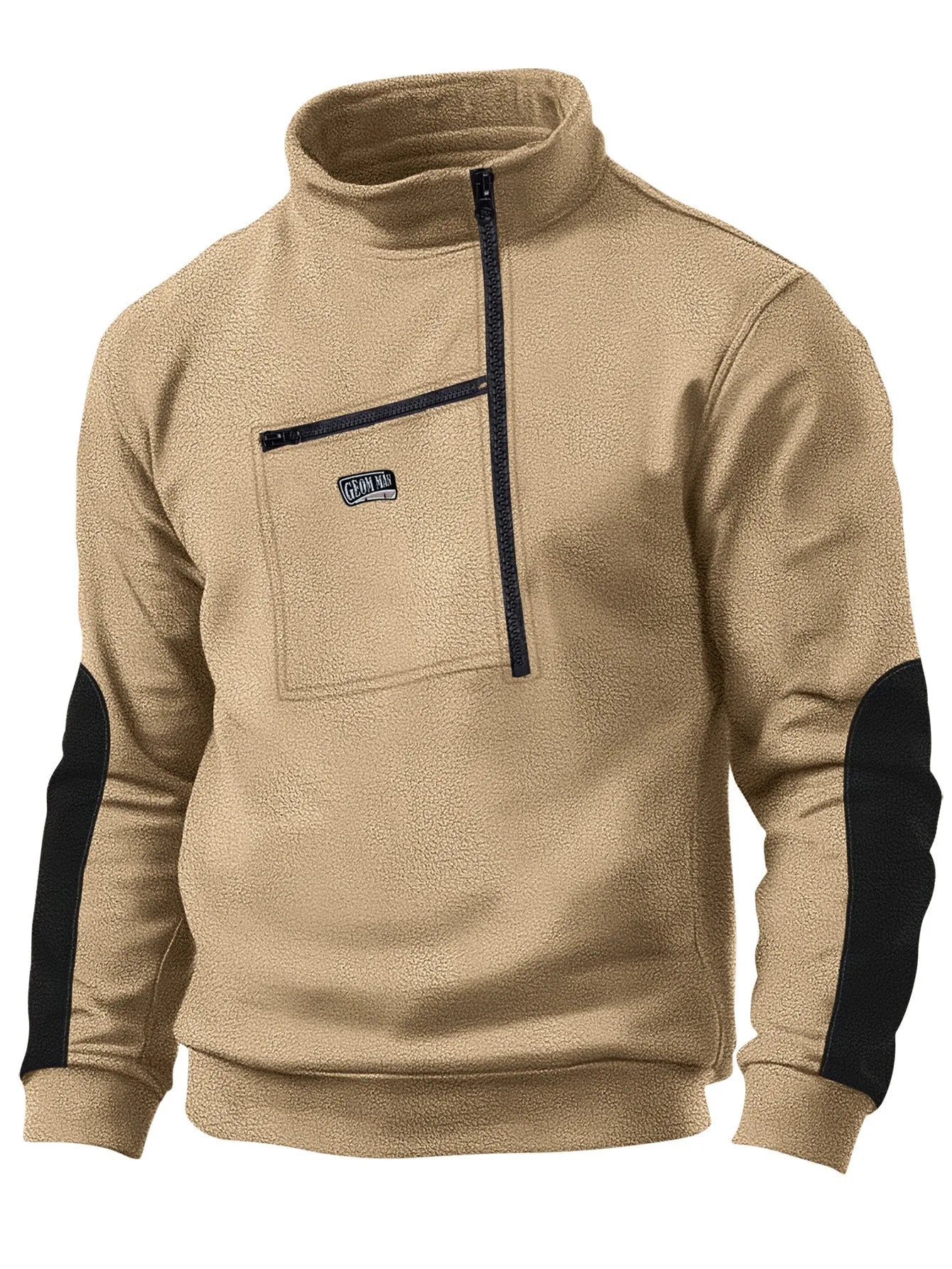 Winter multi-color button-down fleece pullover with windproof and drawstring design for men's casual and sportswear