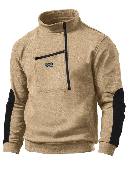 Winter multi-color button-down fleece pullover with windproof and drawstring design for men's casual and sportswear