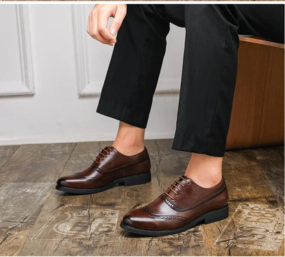 Men's Black Brogue Oxford Shoes Formal Dress Shoes for Business Wedding Red Sole Comfortable Lace-up Footwear
