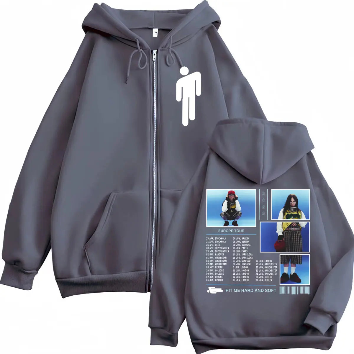 Hit Me Hard and Soft Tour 2025 Zipper Hoodies High Street Fashion Trend Zip Up Sweatshirts Men Women Casual Oversized Pullovers