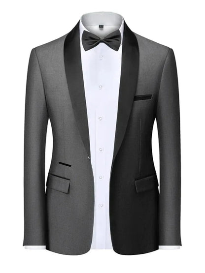 Mens Blazer Slim Fit Suit Jacket 1 Button Velvet Shawl Collar Wedding Formal Suit Jacket