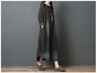 Women's Denim Dr Long Sve Loose Fit irt Sle Autumn Spring Faion plus Size Clothing Meat Concealing Slimming Skirt