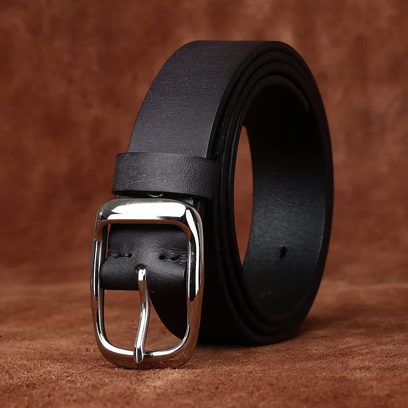 3.3CM Pure Cowhide High Quality Genuine Leather Belts for Men Brand Strap Male Stainless Steel Buckle Business Jeans Cowboy